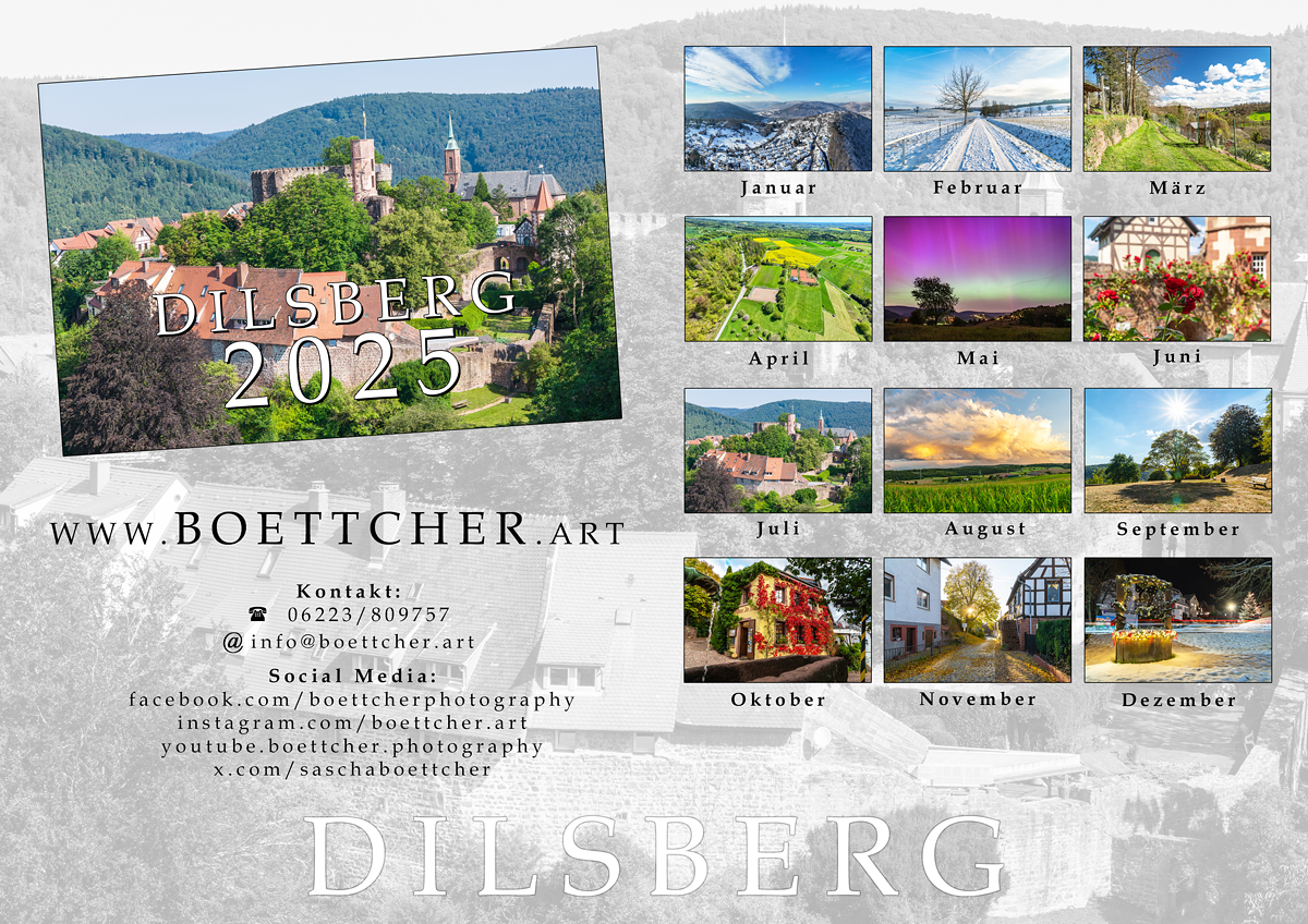 Dilsberg Kalender-Vorschau mit alles 12 Monatsfotos für das Jahr 2025